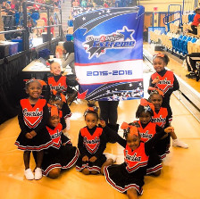 Nine young cheerleaders